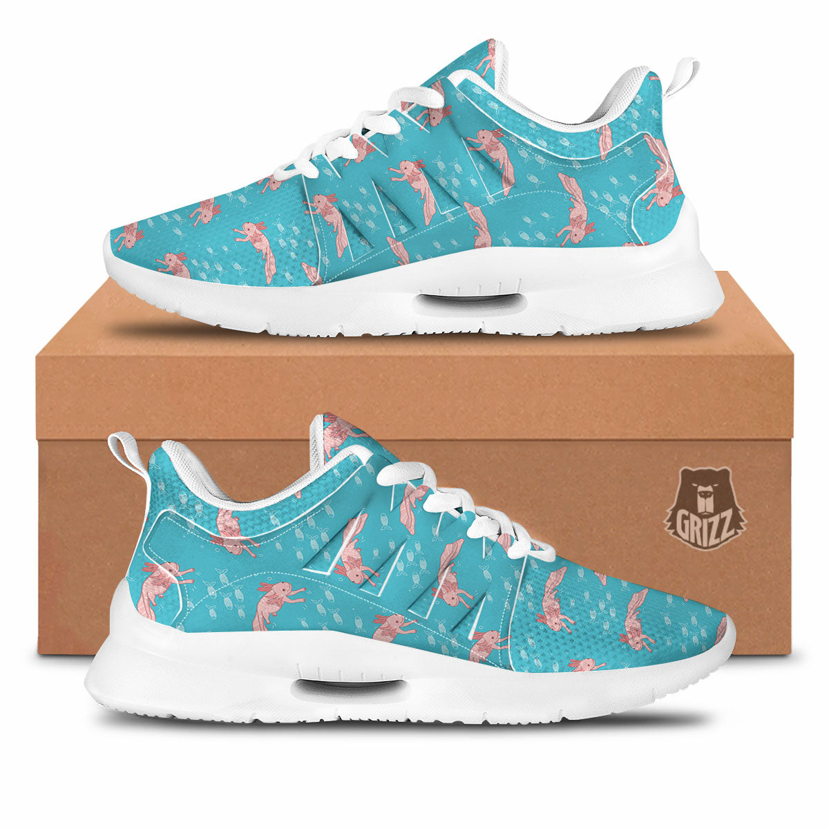 Pink Axolotl Teal Print Pattern Tennis Shoes-grizzshop