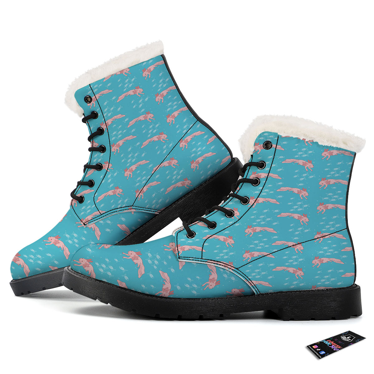 Pink Axolotl Teal Print Pattern Winter Boots-grizzshop