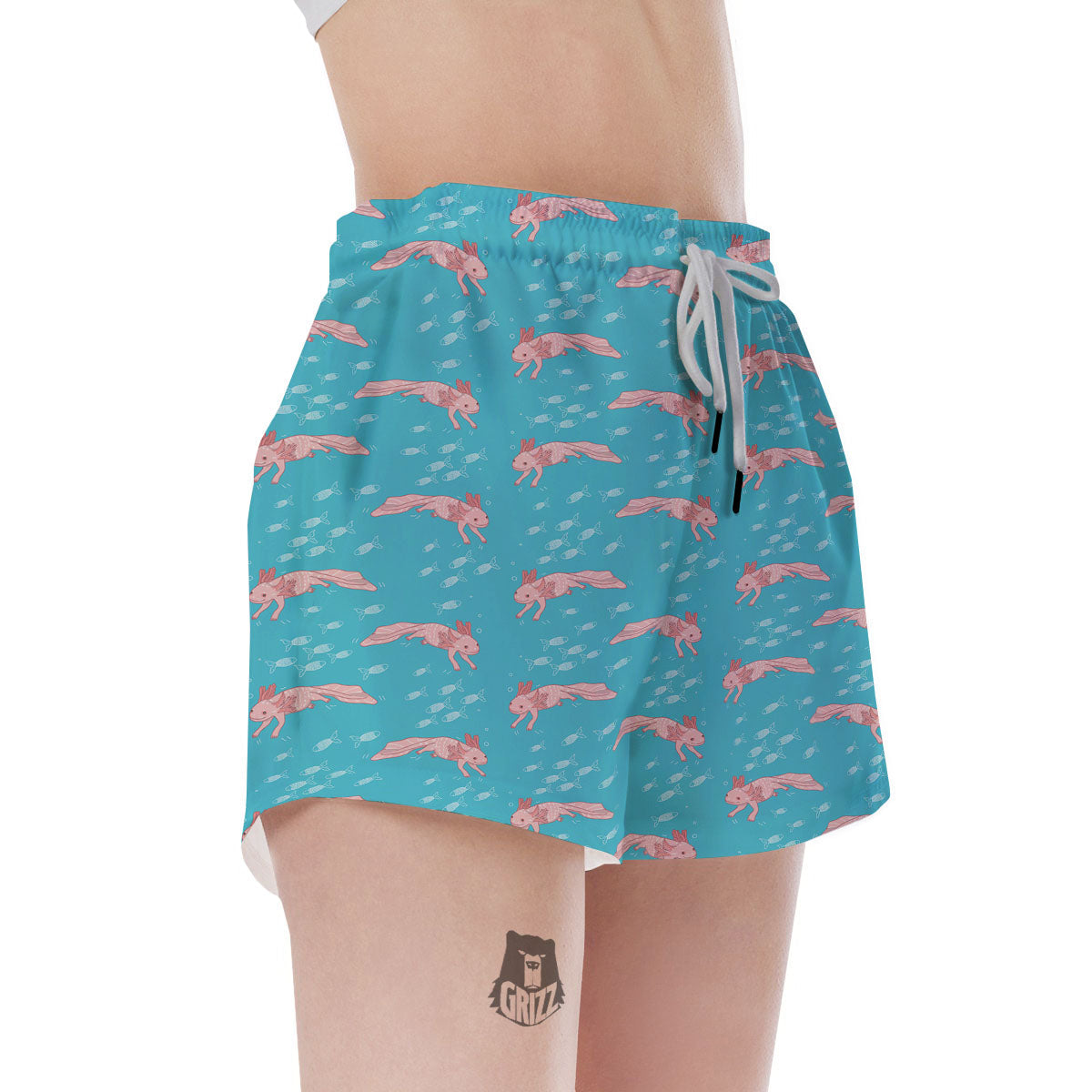 Pink Axolotl Teal Print Pattern Women's Shorts-grizzshop