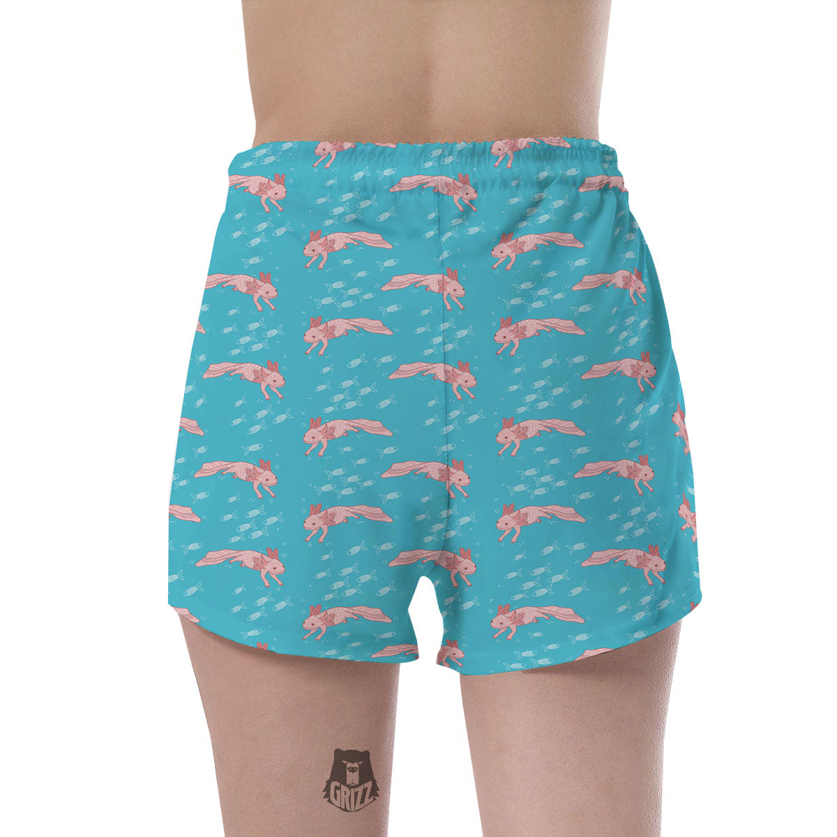 Pink Axolotl Teal Print Pattern Women's Shorts-grizzshop