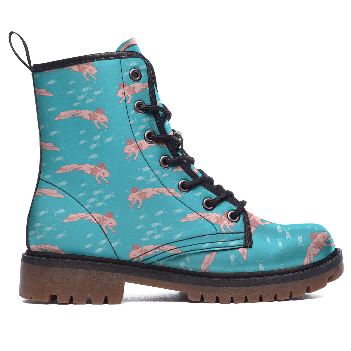 Pink Axolotl Teal Print Pattern Work Boots-grizzshop