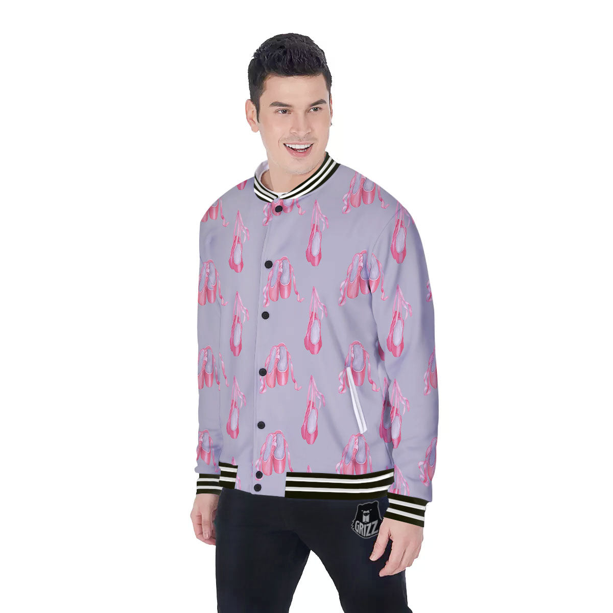 Pink Ballet Shoes Print Pattern Baseball Jacket-grizzshop