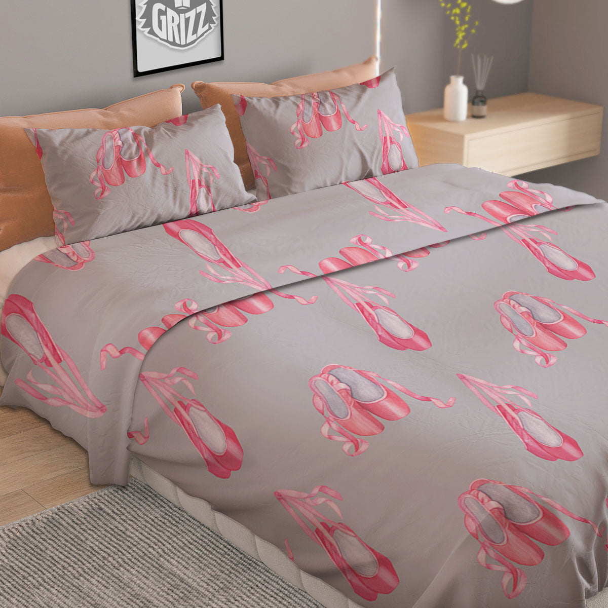 Pink Ballet Shoes Print Pattern Duvet Cover Bedding Set