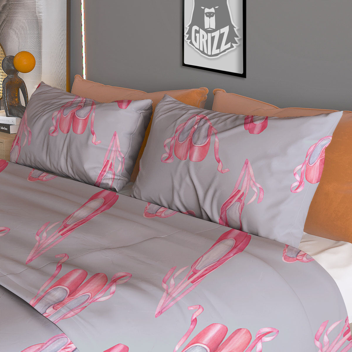 Pink Ballet Shoes Print Pattern Duvet Cover Bedding Set