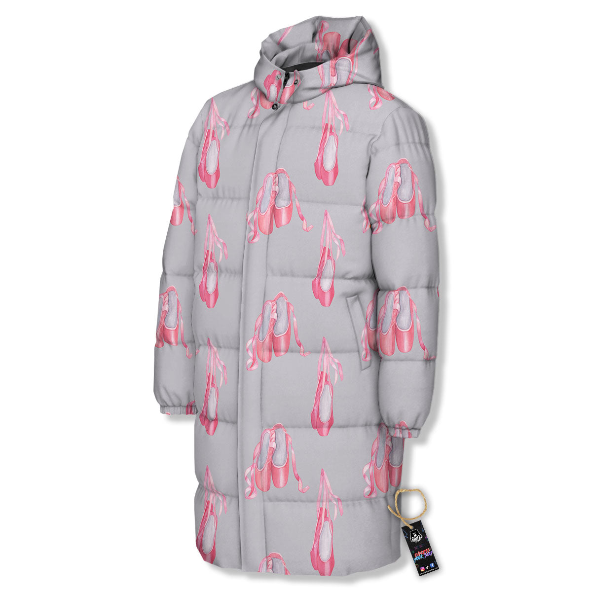 Pink Ballet Shoes Print Pattern Long Down Jacket-grizzshop