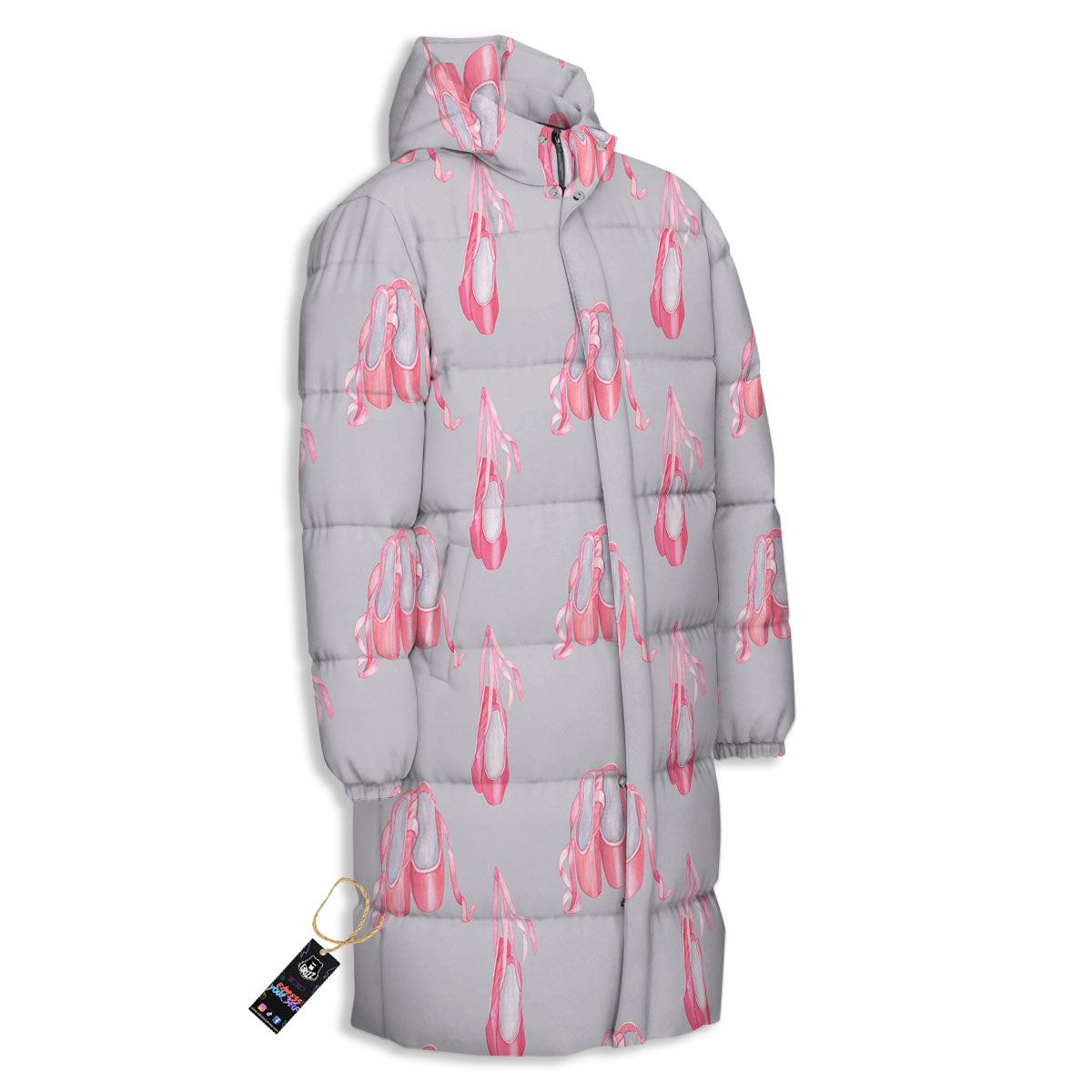 Pink Ballet Shoes Print Pattern Long Down Jacket-grizzshop