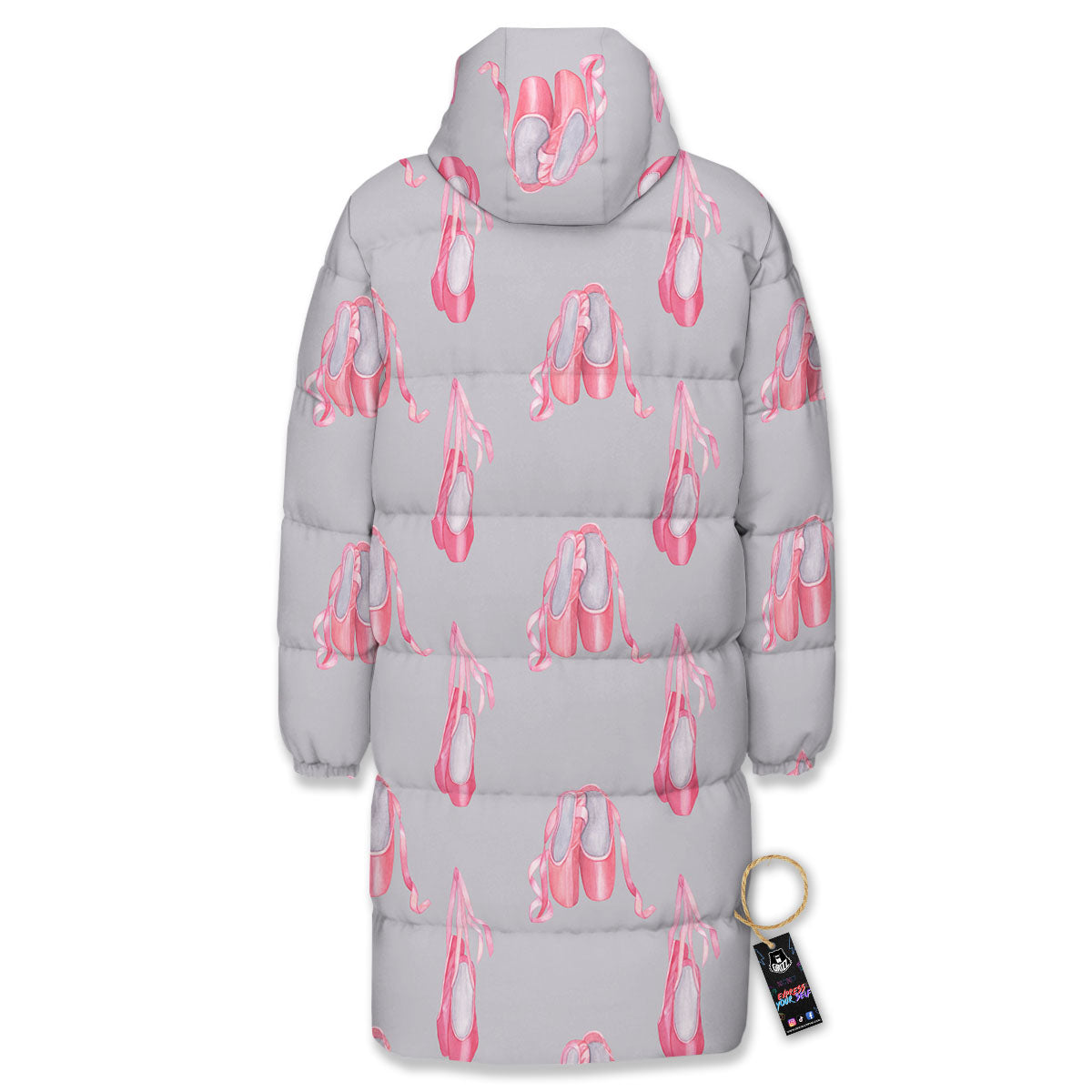 Pink Ballet Shoes Print Pattern Long Down Jacket-grizzshop