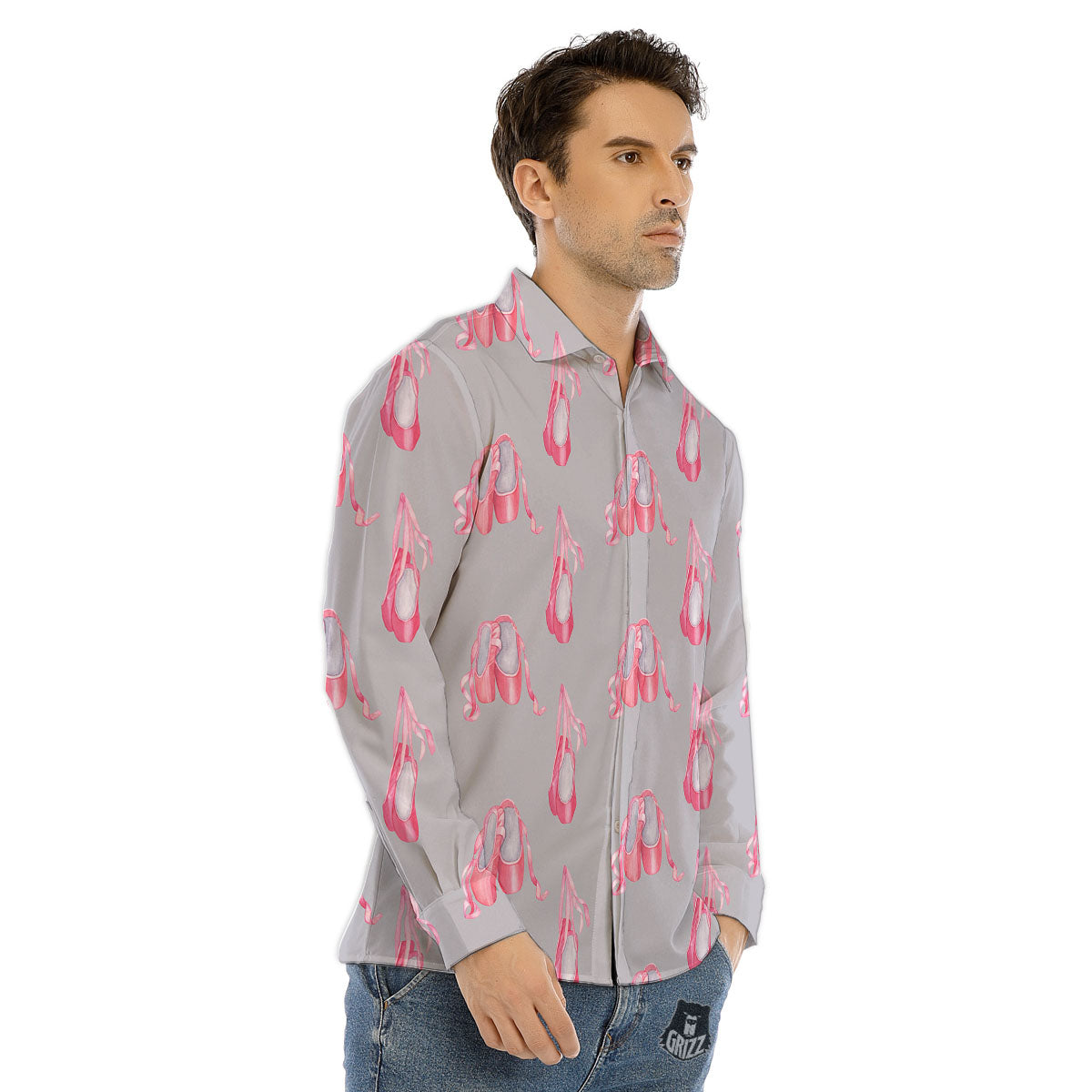 Pink Ballet Shoes Print Pattern Men's Dress Shirts-grizzshop