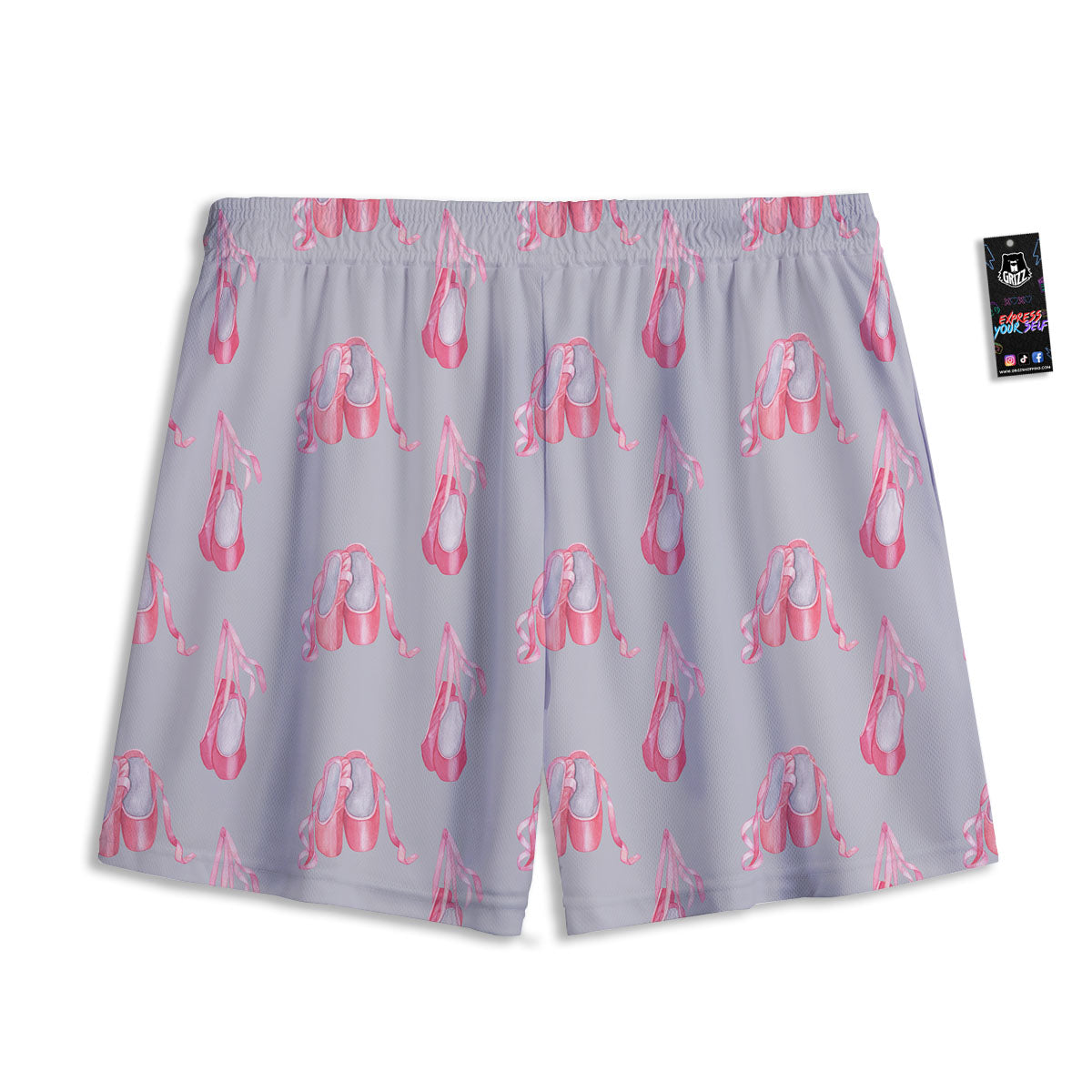 Pink Ballet Shoes Print Pattern Mesh Shorts