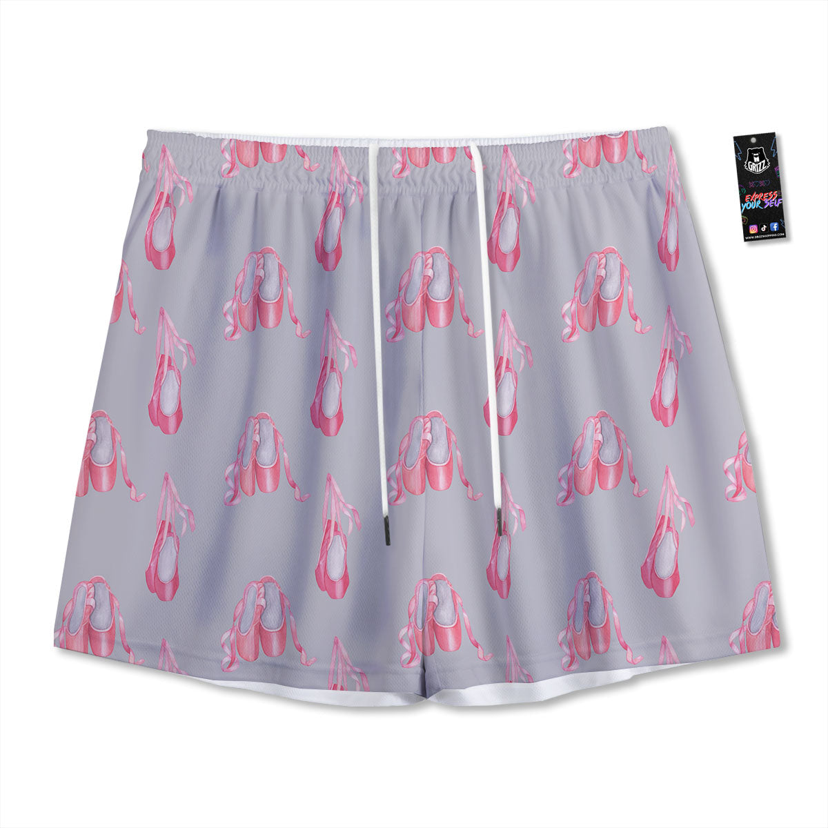 Pink Ballet Shoes Print Pattern Mesh Shorts