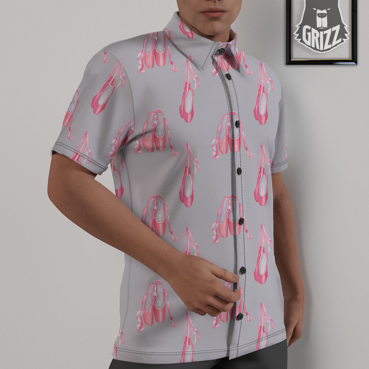 Pink Ballet Shoes Print Pattern Untucked Shirts-grizzshop