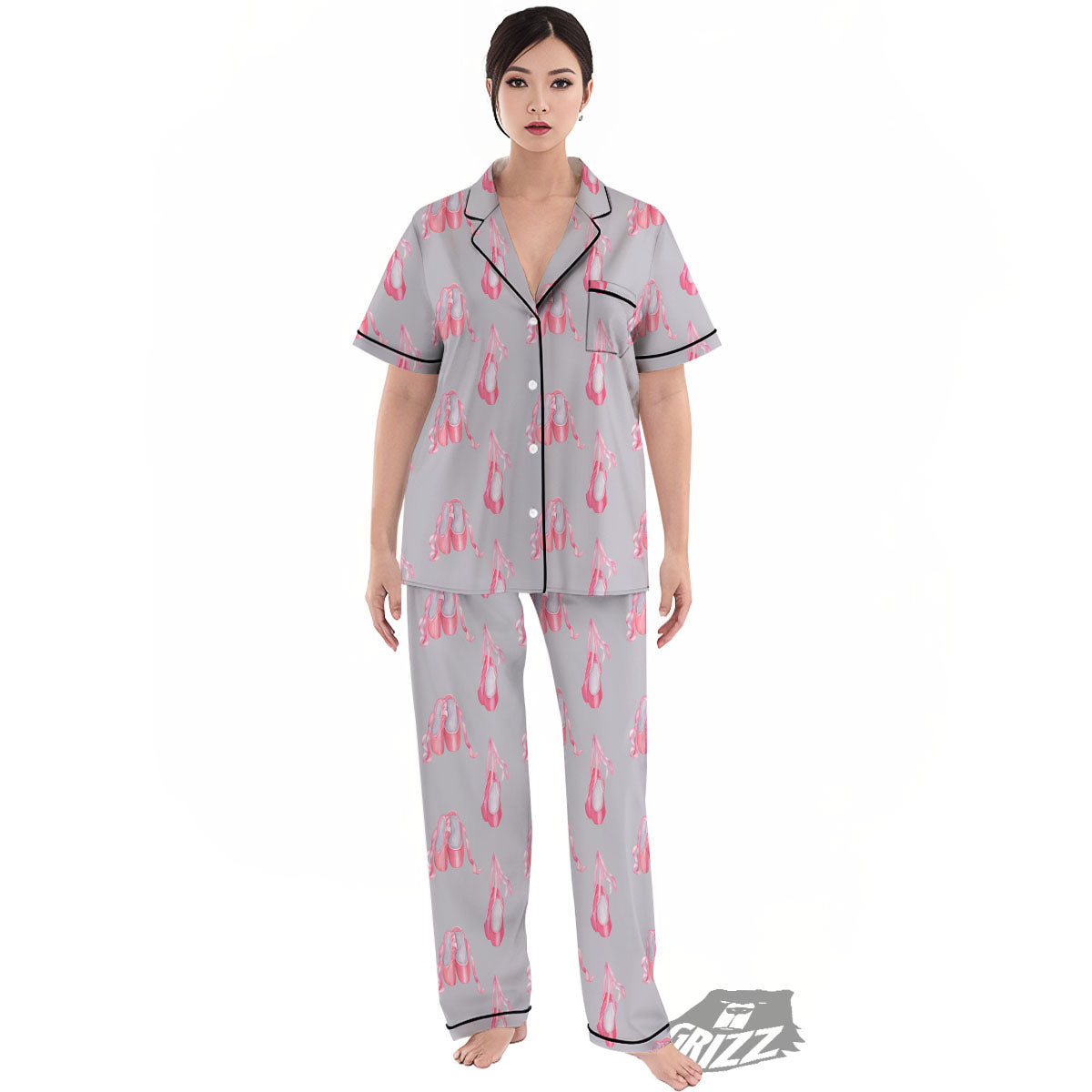 Pink Ballet Shoes Print Pattern Women's Pajamas Set-grizzshop