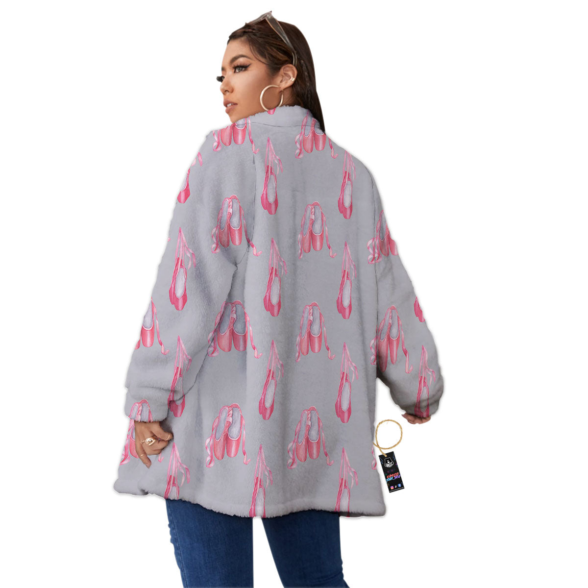 Pink Ballet Shoes Print Pattern Women's Sherpa Jacket-grizzshop