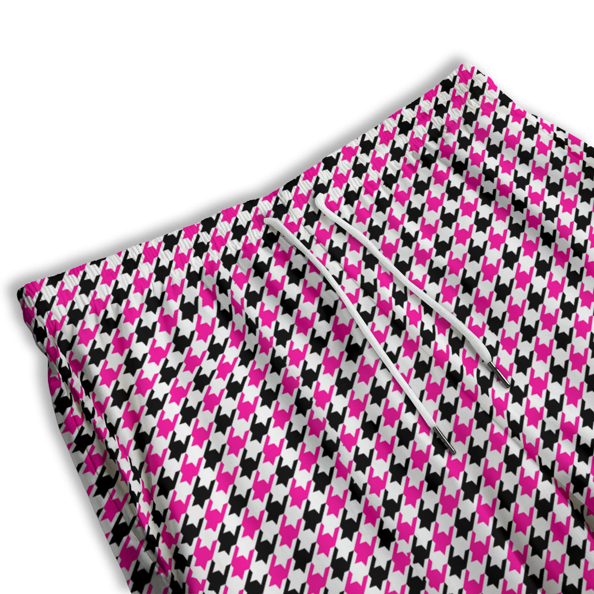 Pink Blac And White Houndstooth Print Men's Athletic Shorts