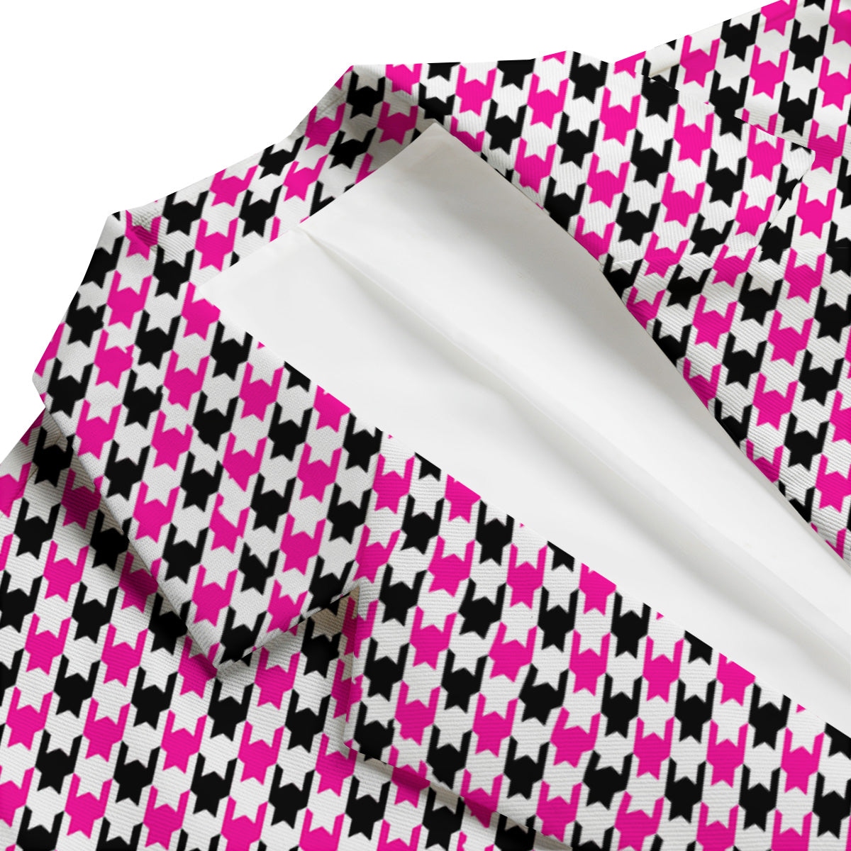 Pink Blac And White Houndstooth Print Men's Blazer-grizzshop