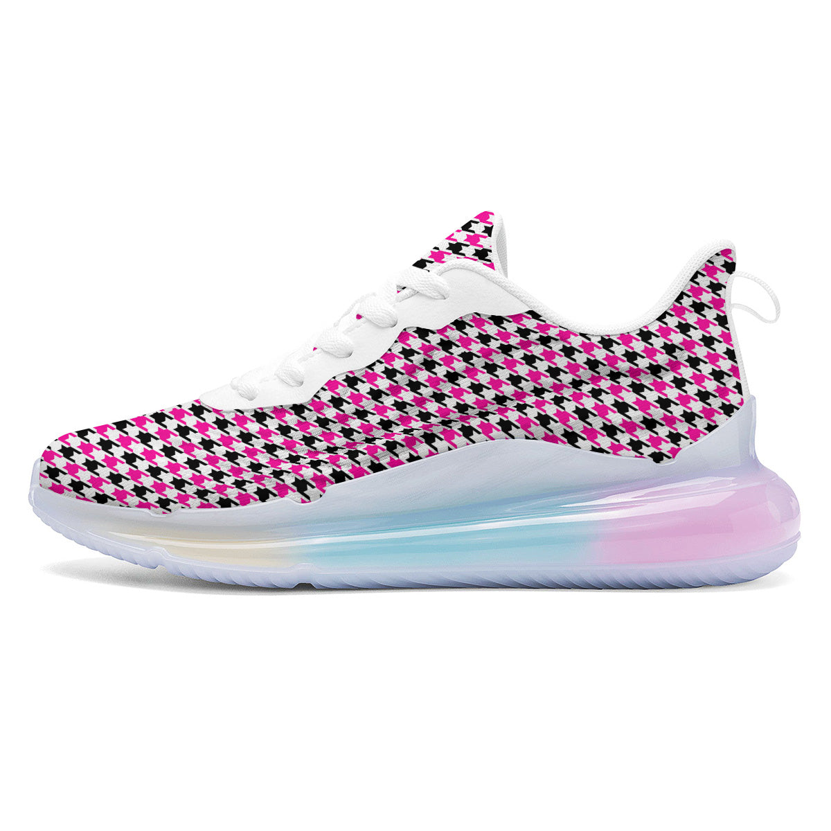 Pink Blac And White Houndstooth Print Running Sneakers-grizzshop