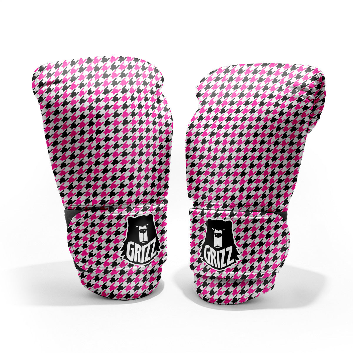 Pink Blac And White Houndstooth Print Pro Boxing Glove