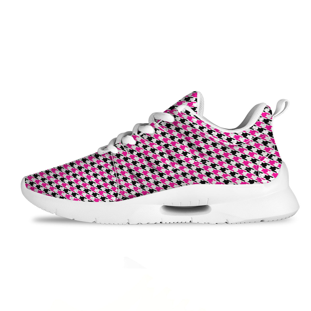 Pink Blac And White Houndstooth Print Tennis Shoes-grizzshop