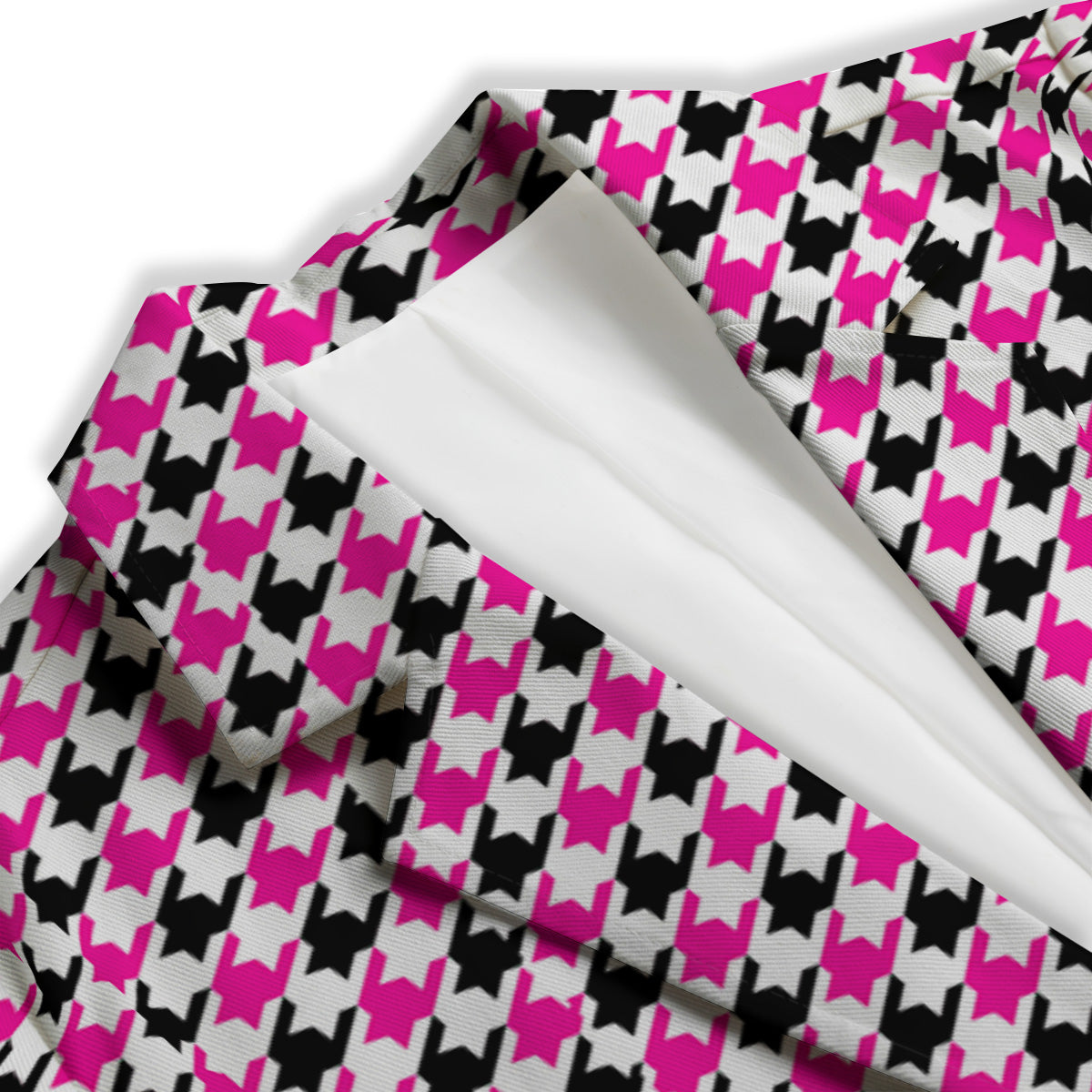 Pink Blac And White Houndstooth Print Women's Blazer-grizzshop