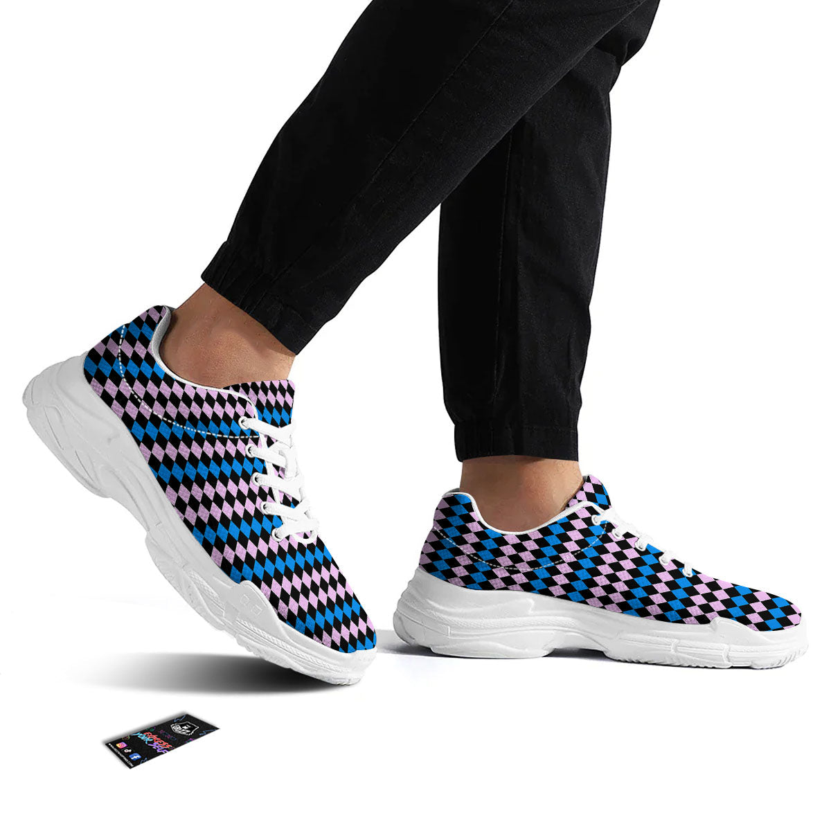 Pink Black And Blue Argyle Print Pattern White Chunky Shoes-grizzshop