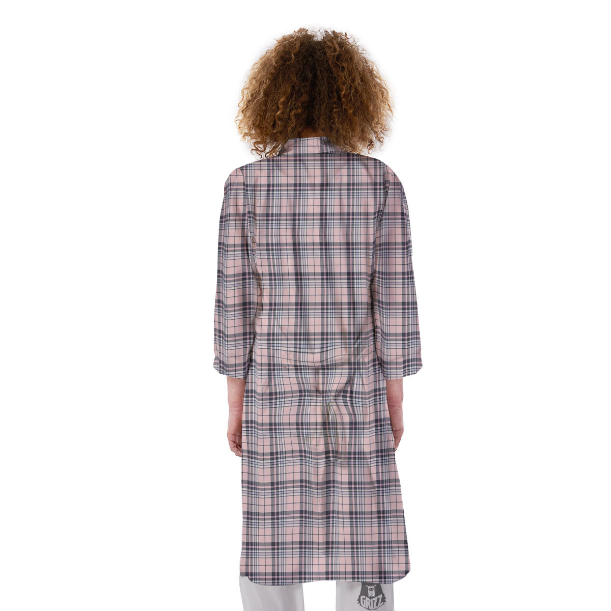 Pink Black And Blue Tartan Print Pattern Kimono-grizzshop