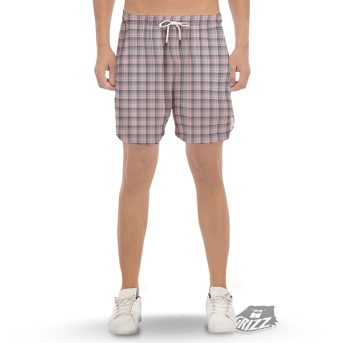 Pink Black And Blue Tartan Print Pattern Men's Gym Shorts-grizzshop