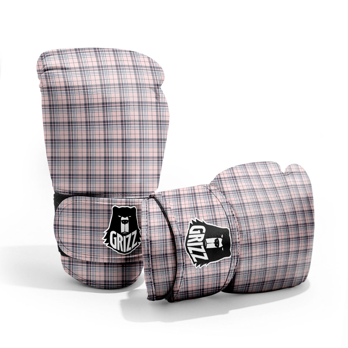 Pink Black And Blue Tartan Print Pattern Pro Boxing Glove