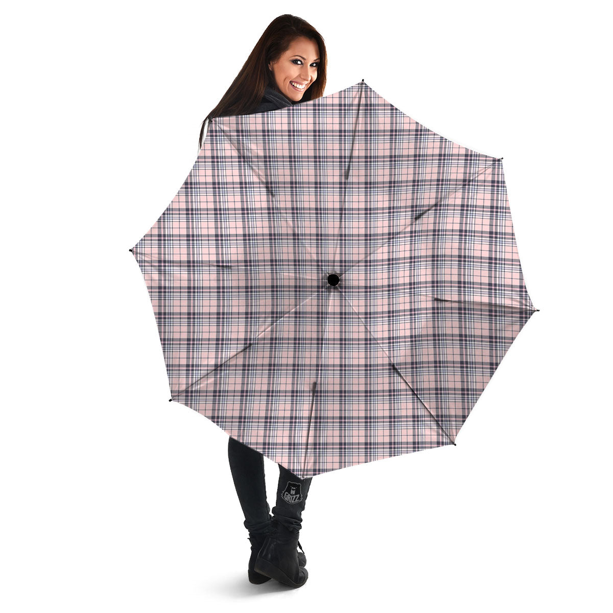 Pink Black And Blue Tartan Print Pattern Umbrella-grizzshop