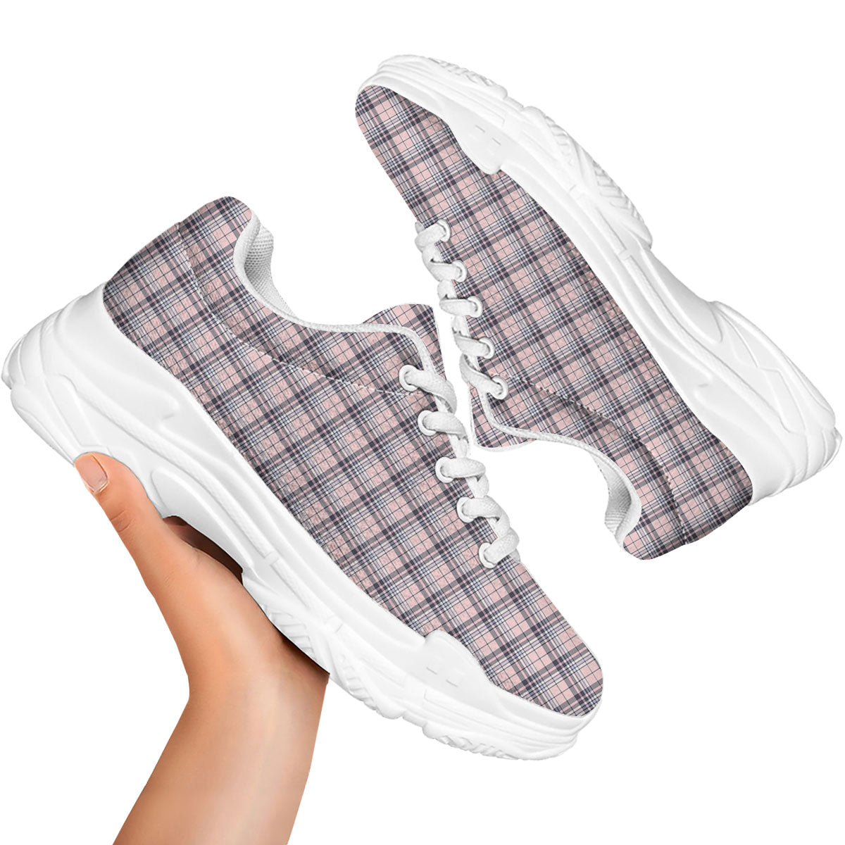 Pink Black And Blue Tartan Print Pattern White Chunky Shoes-grizzshop