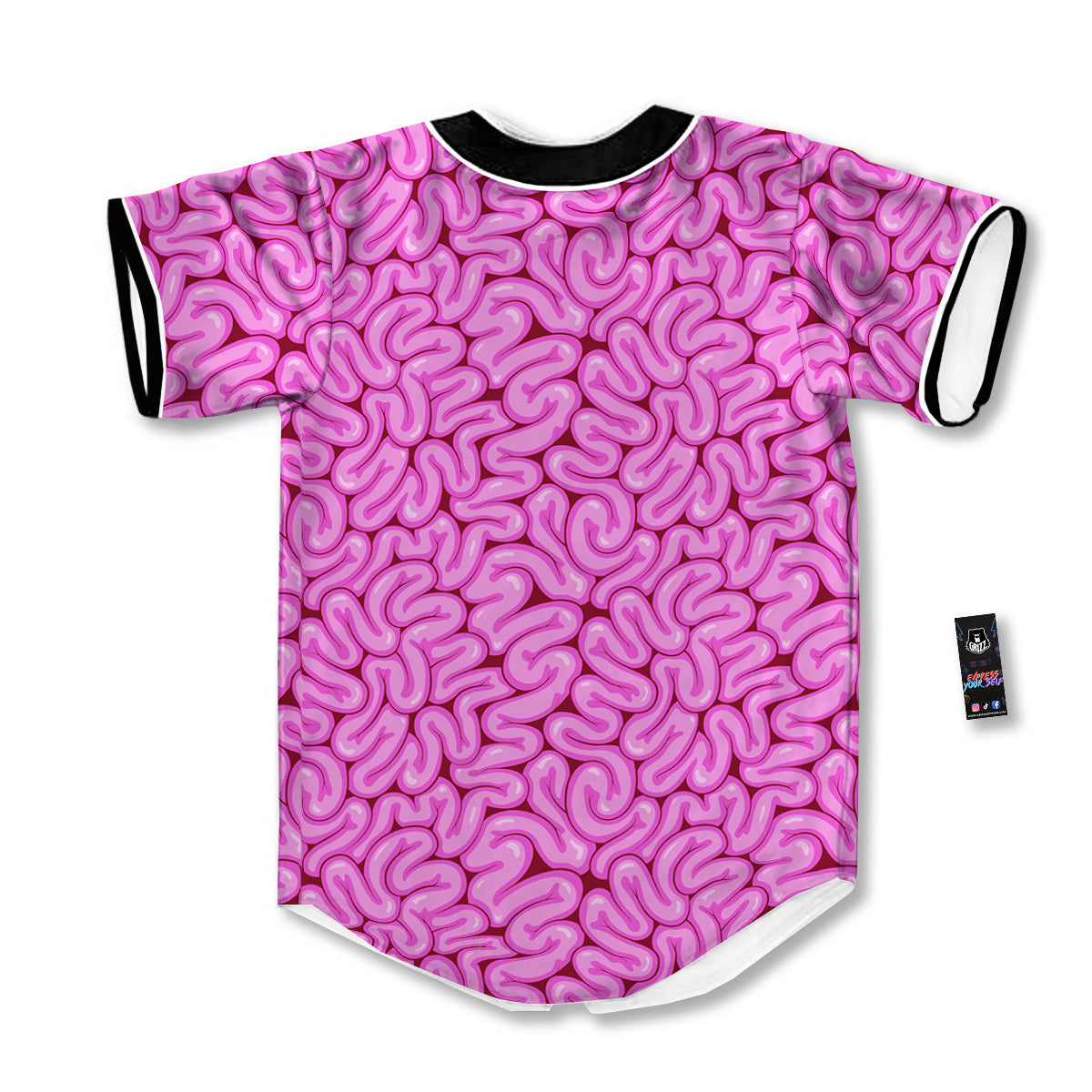 Pink Brains Cartoon Print Pattern Baseball Jersey-grizzshop