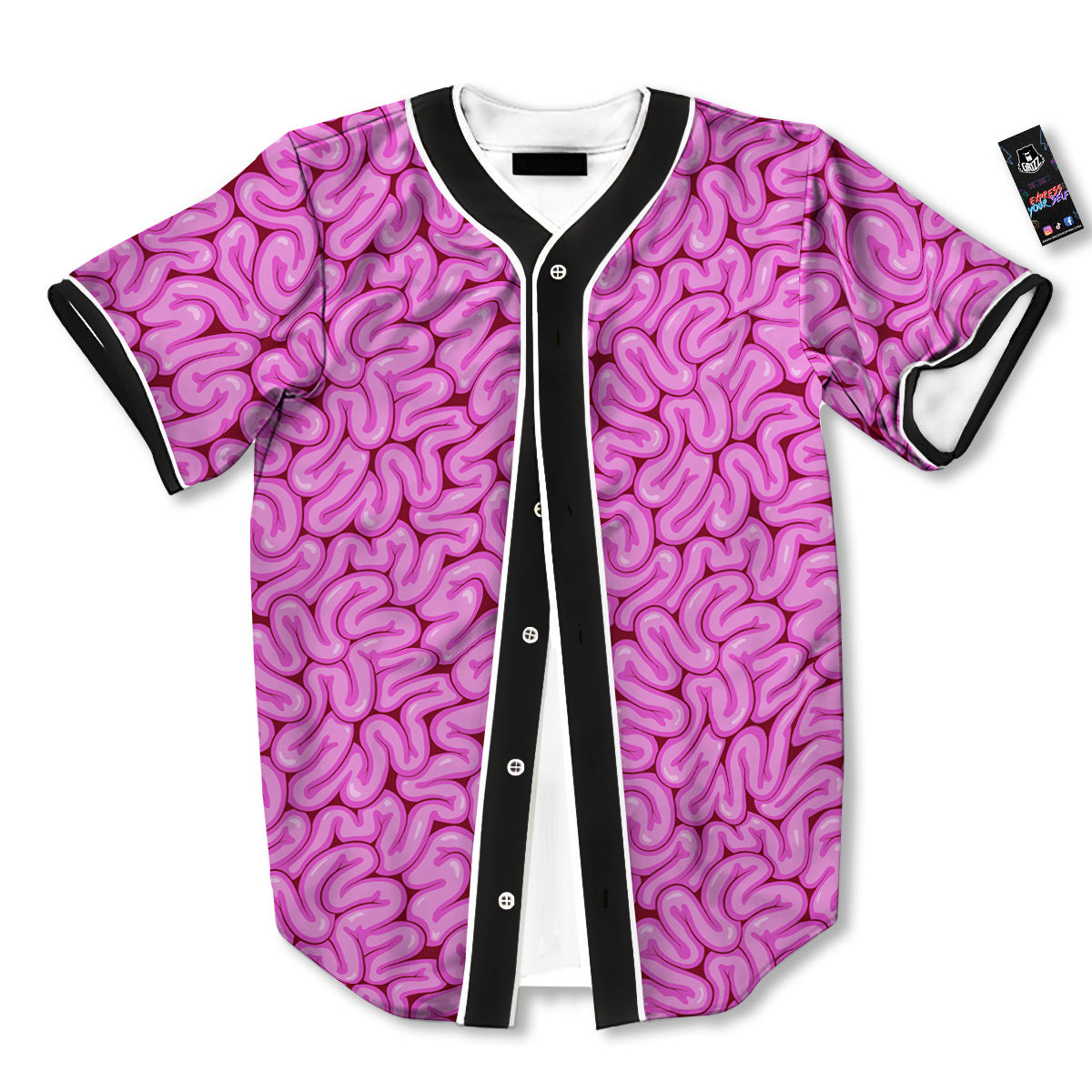 Pink Brains Cartoon Print Pattern Baseball Jersey-grizzshop