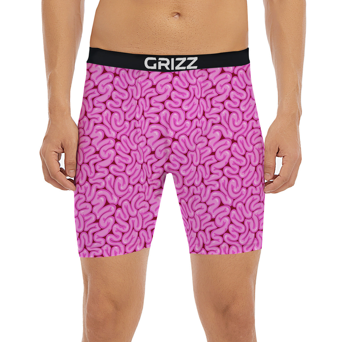 Pink Brains Cartoon Print Pattern Boxer Briefs-grizzshop
