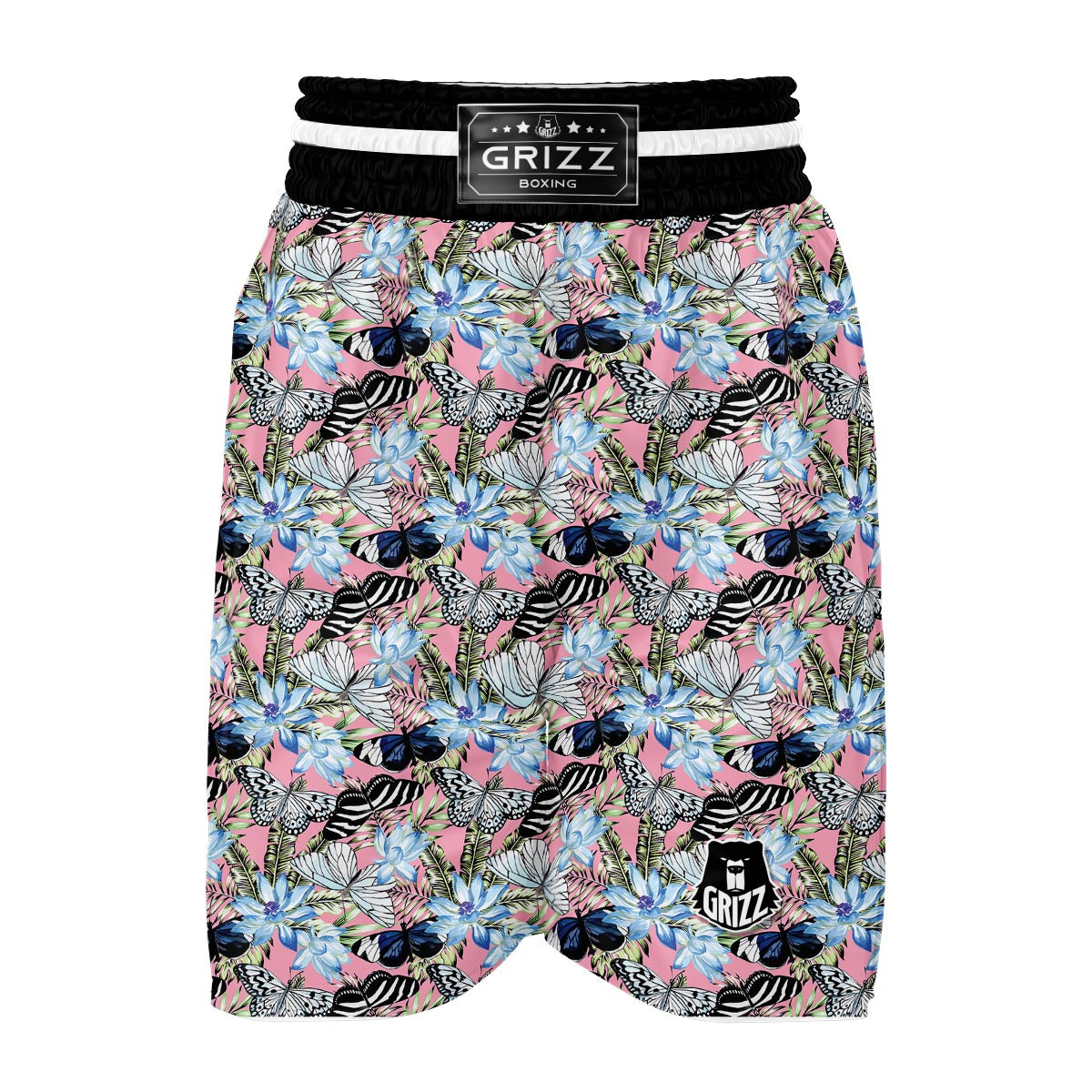 Pink Butterfly Palm Leave Boxing Shorts-grizzshop