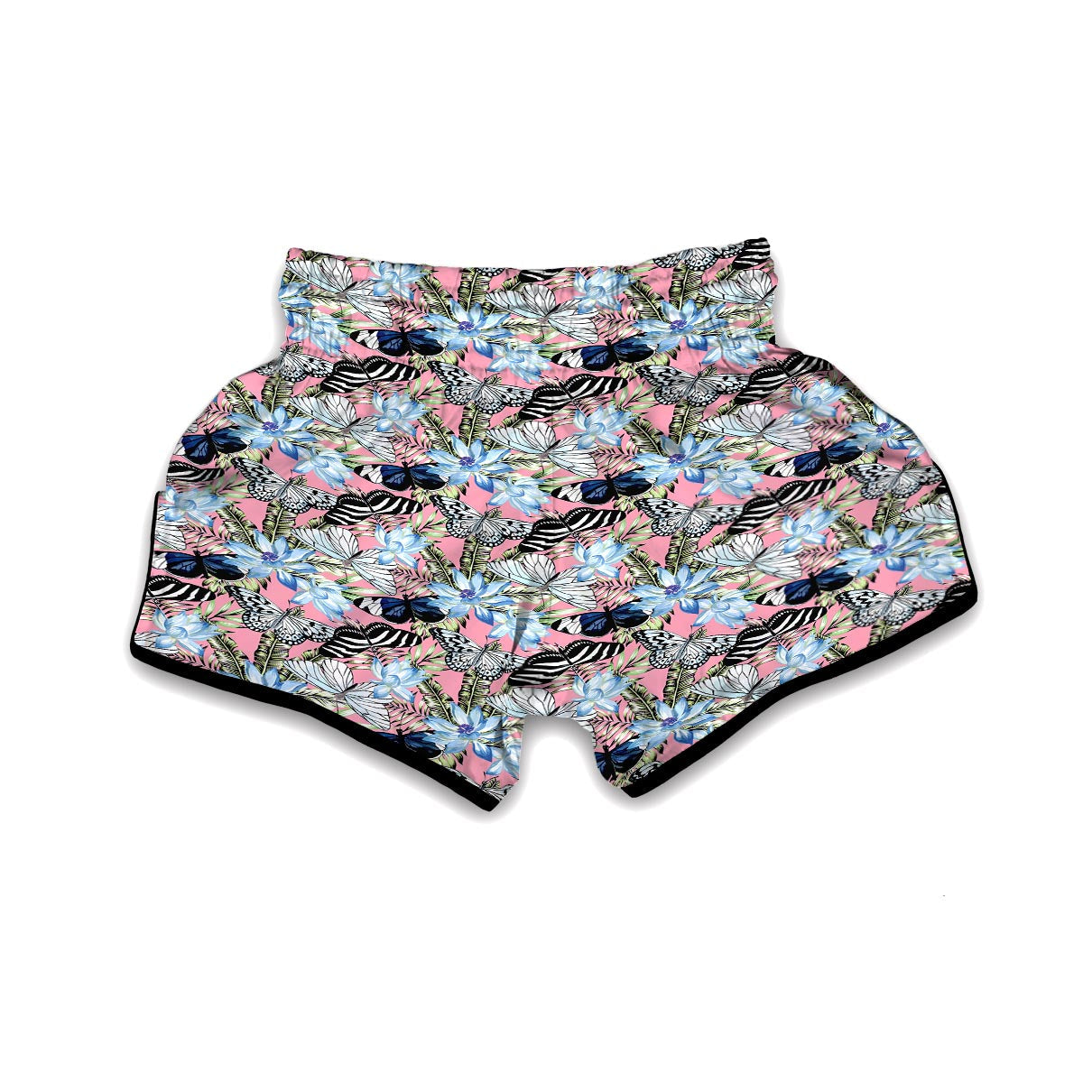 Pink Butterfly Palm Leave Muay Thai Boxing Shorts-grizzshop