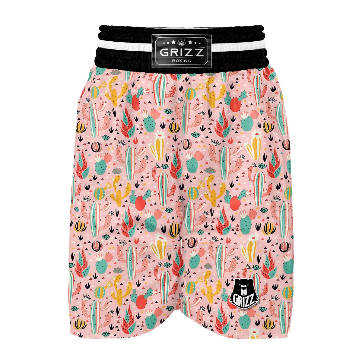 Pink Cactus Pattern Print Boxing Shorts-grizzshop