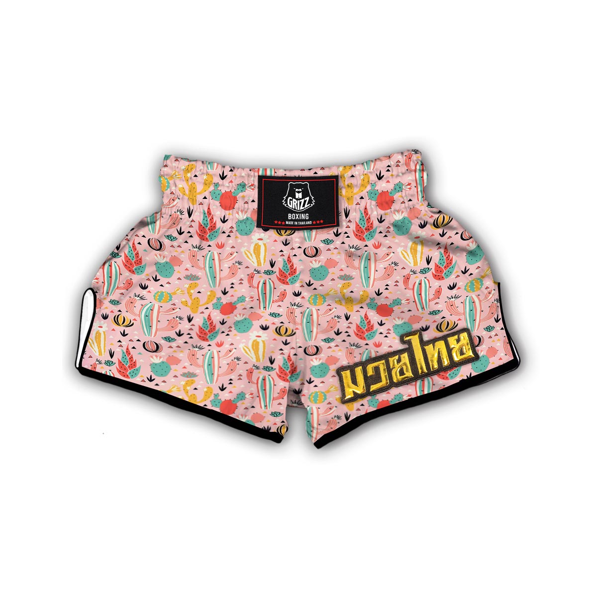 Pink Cactus Pattern Print Muay Thai Boxing Shorts-grizzshop