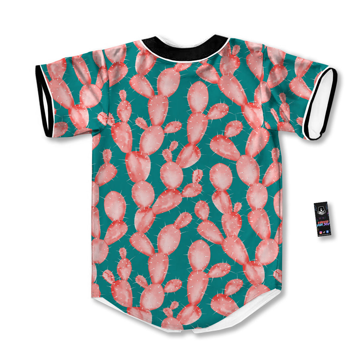 Pink Cactus Print Pattern Baseball Jersey-grizzshop