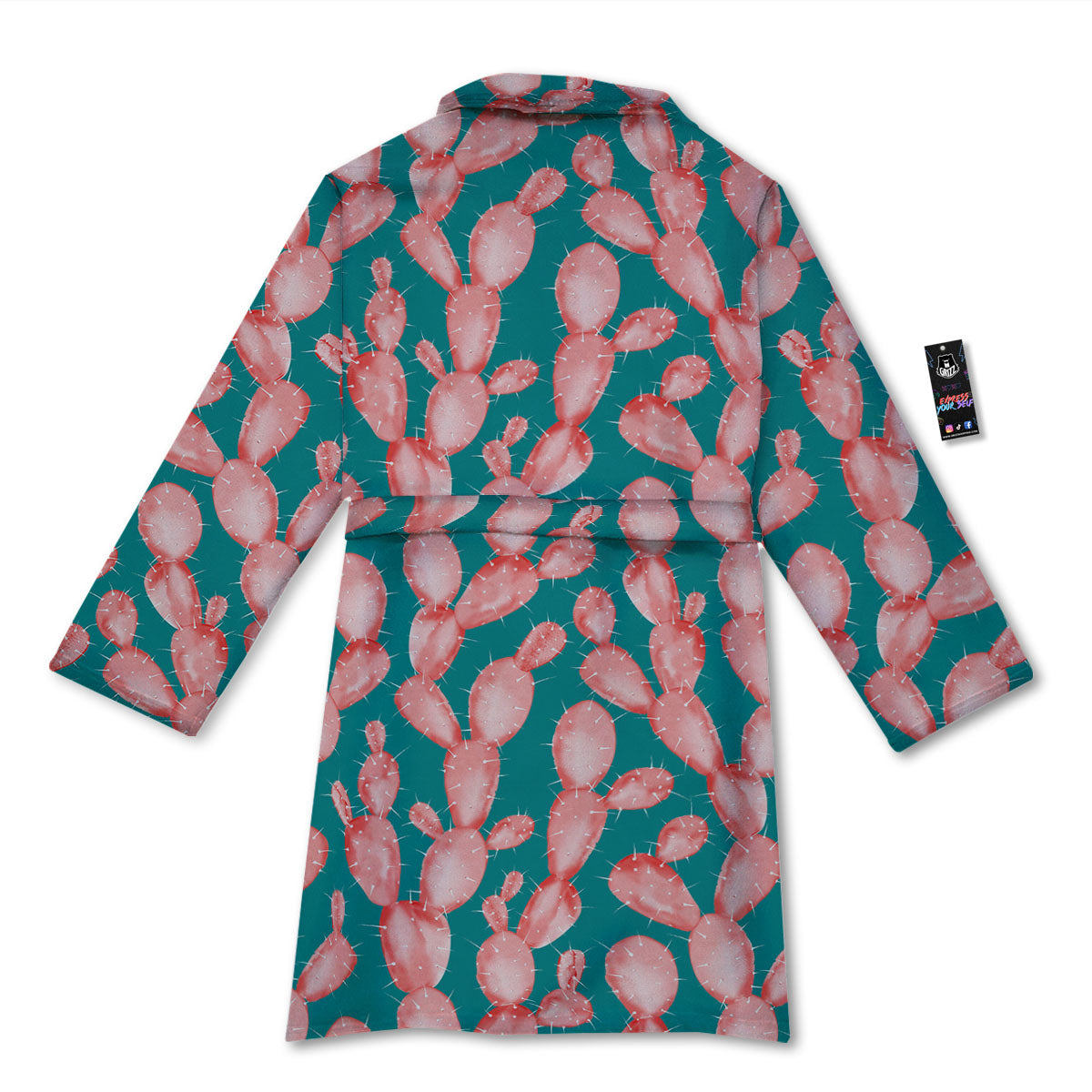 Pink Cactus Print Pattern Bathrobe-grizzshop
