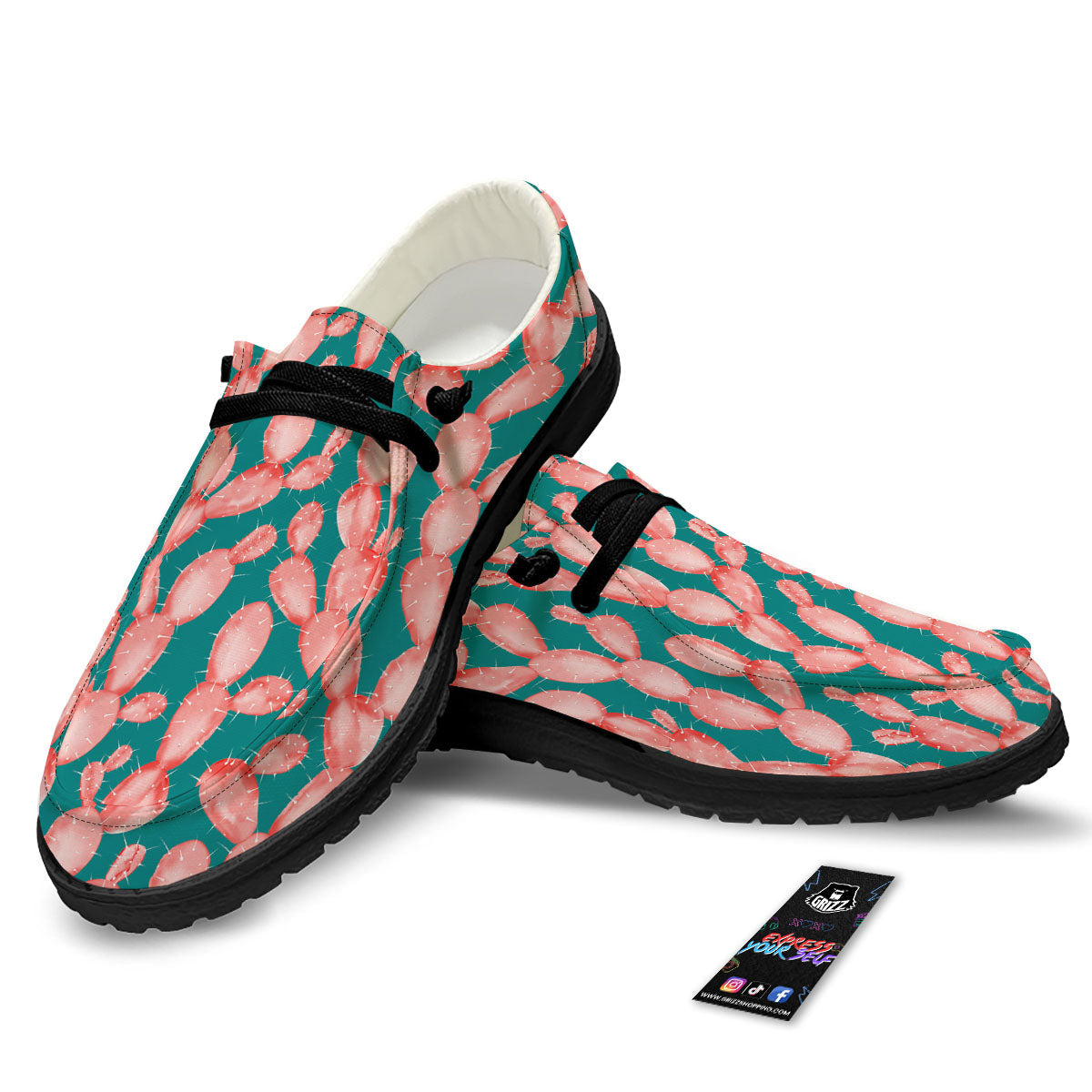 Pink Cactus Print Pattern Black Loafers-grizzshop