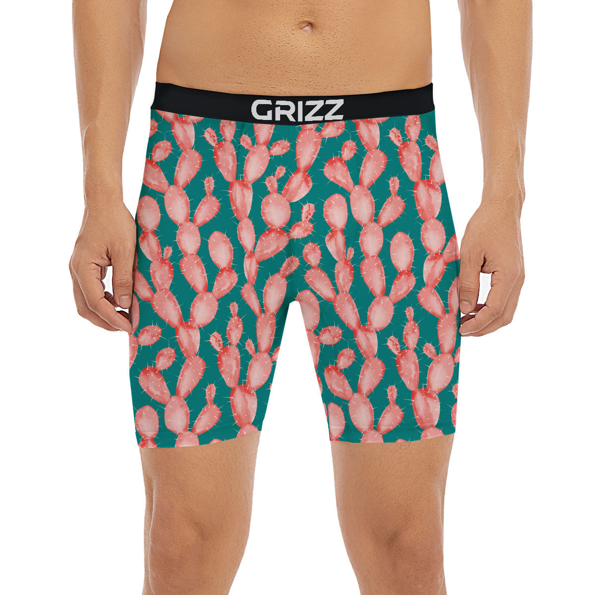 Pink Cactus Print Pattern Boxer Briefs-grizzshop