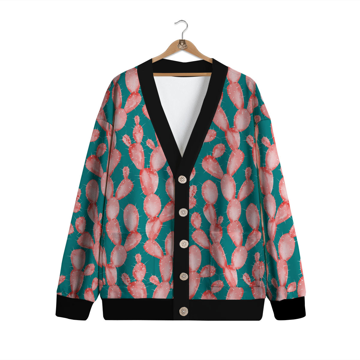 Pink Cactus Print Pattern Cardigan-grizzshop