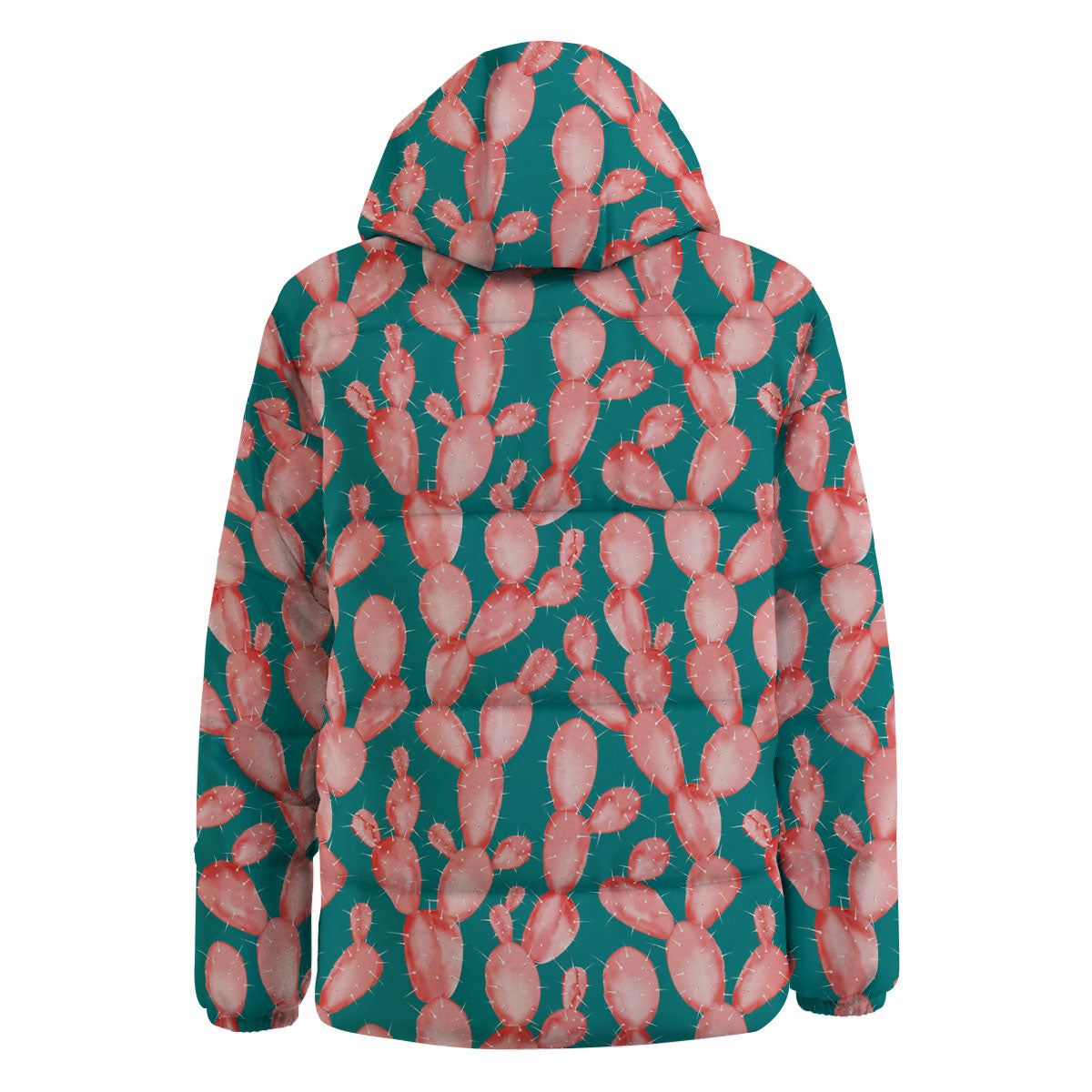 Pink Cactus Print Pattern Down Jacket-grizzshop