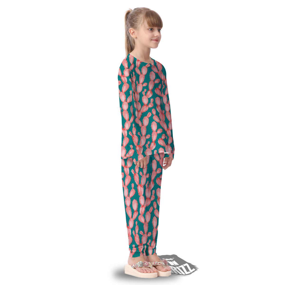Pink Cactus Print Pattern Kid's Pajamas-grizzshop
