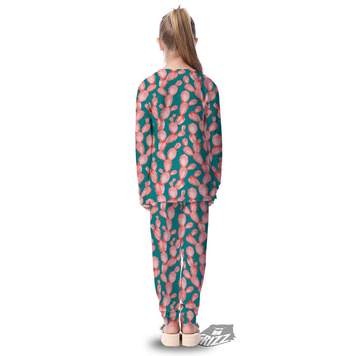 Pink Cactus Print Pattern Kid's Pajamas-grizzshop