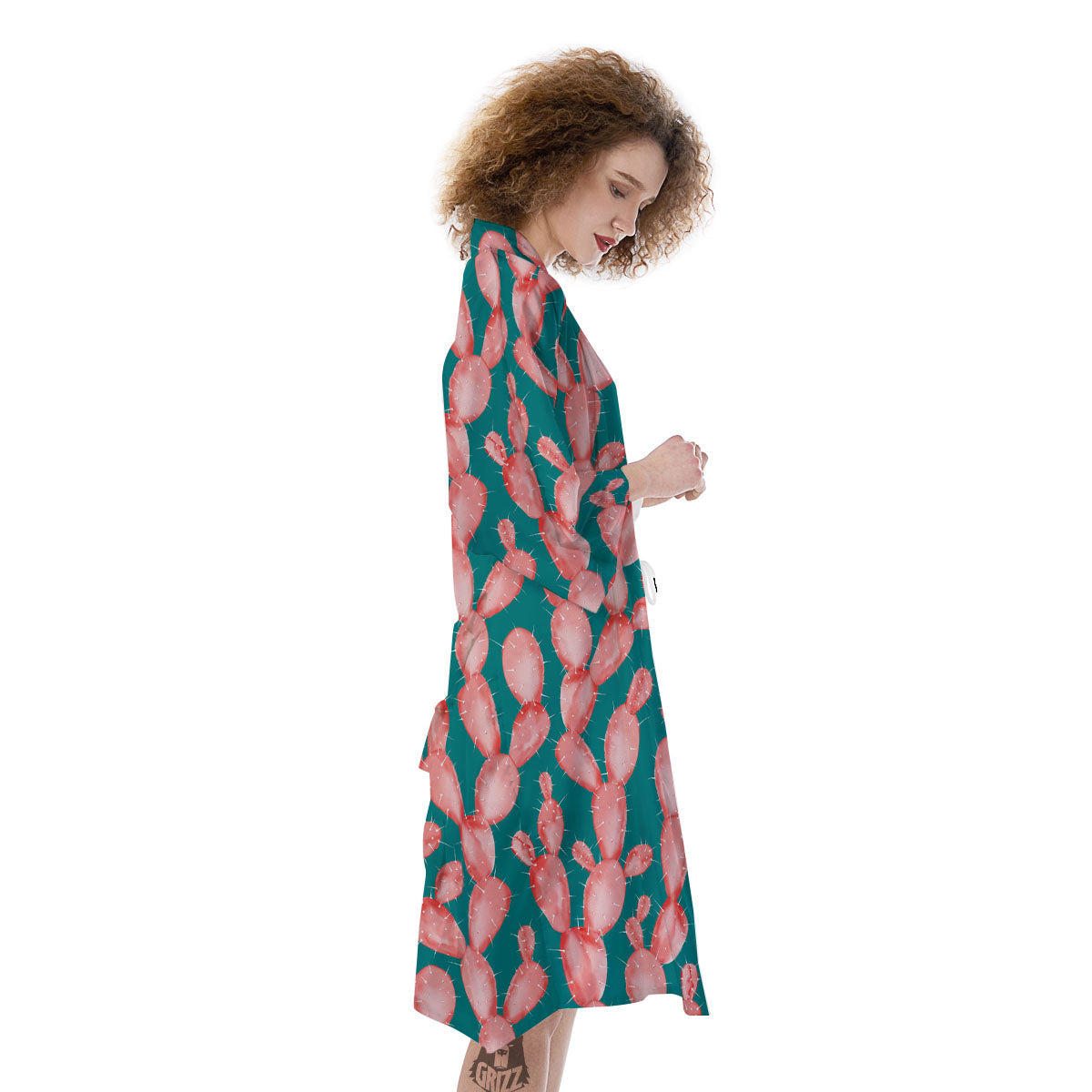 Pink Cactus Print Pattern Kimono-grizzshop