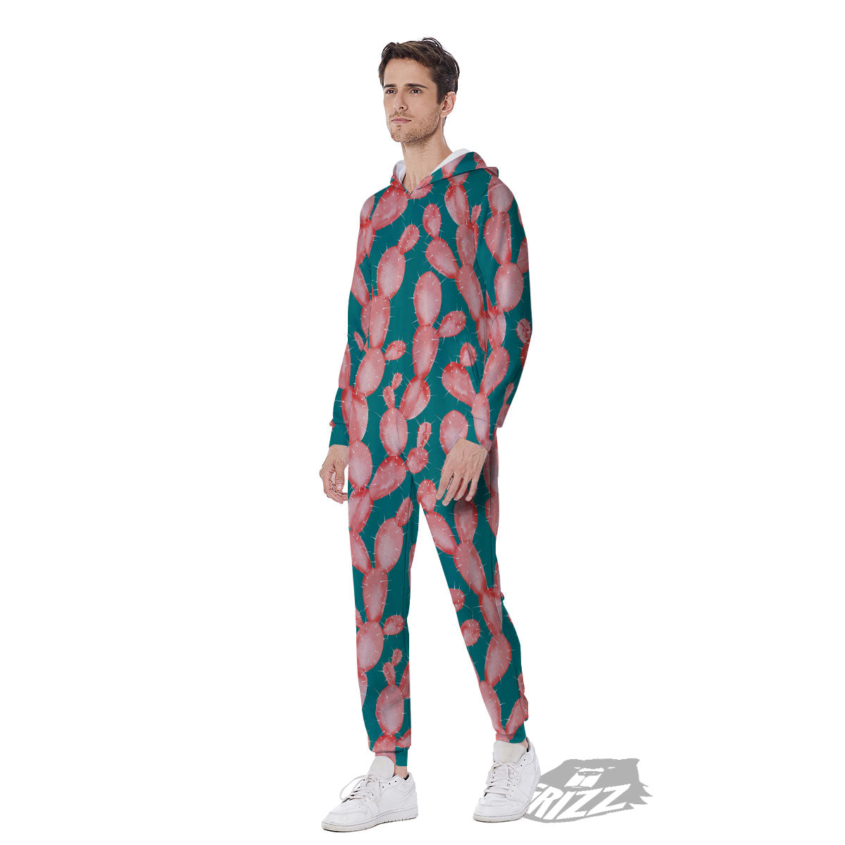 Pink Cactus Print Pattern Men's Jumpsuit-grizzshop
