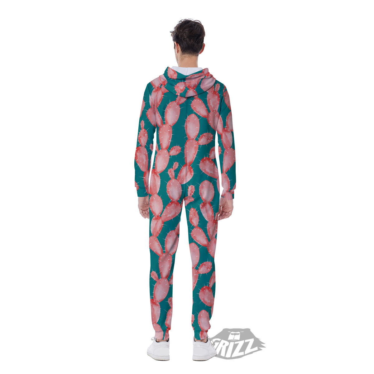 Pink Cactus Print Pattern Men's Jumpsuit-grizzshop