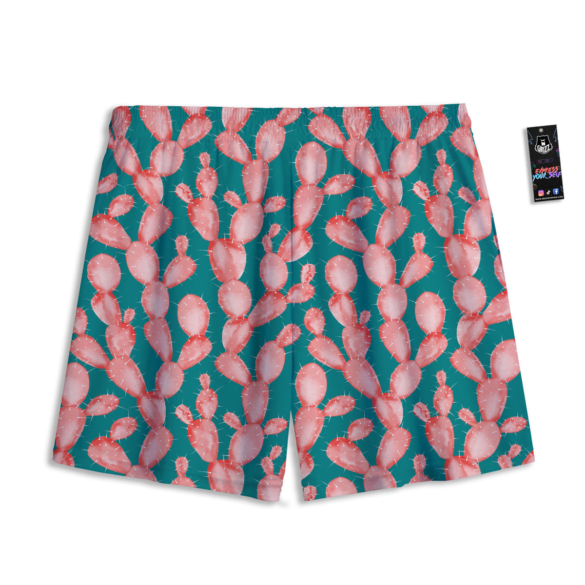 Pink Cactus Print Pattern Mesh Shorts-grizzshop