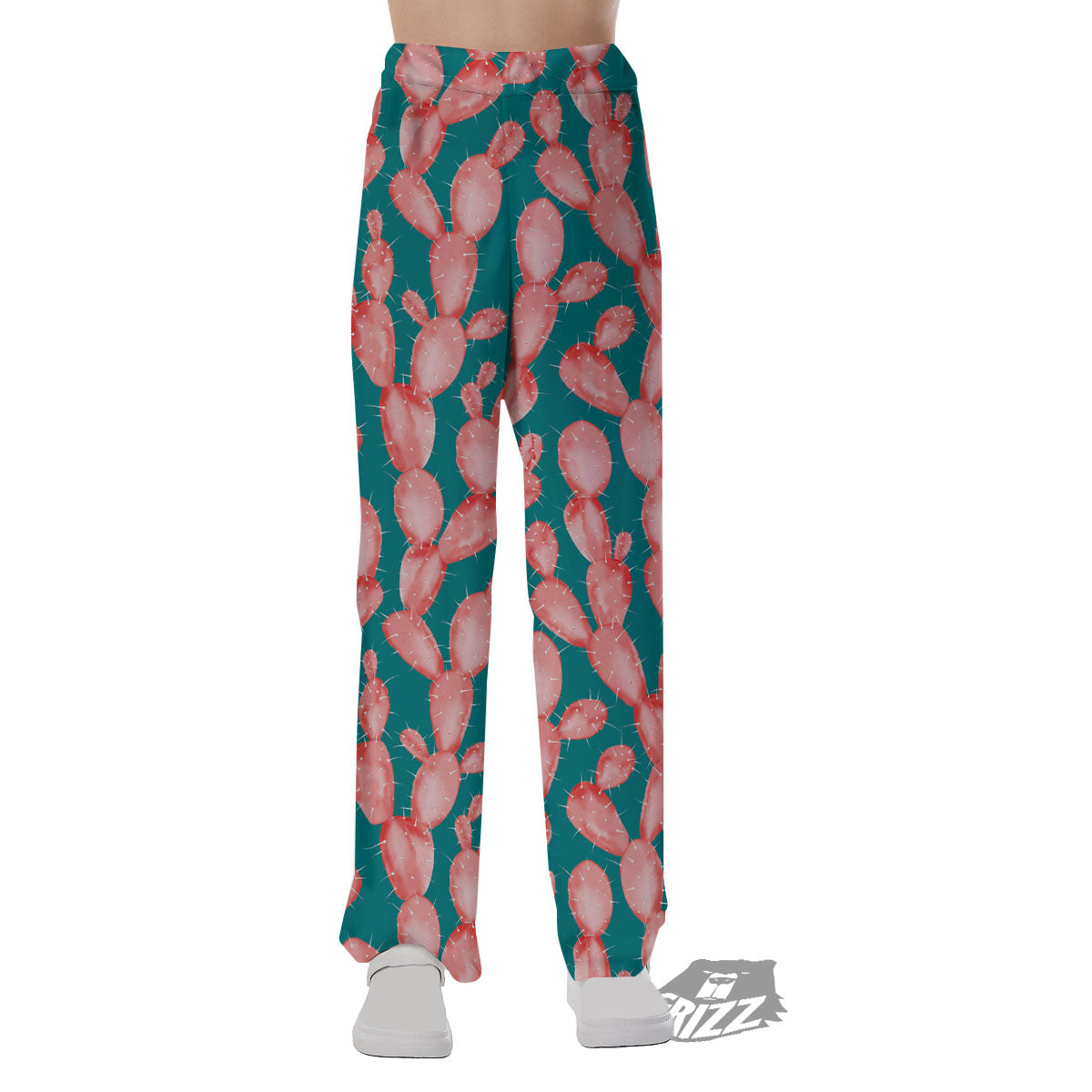 Pink Cactus Print Pattern Pajama Pants-grizzshop
