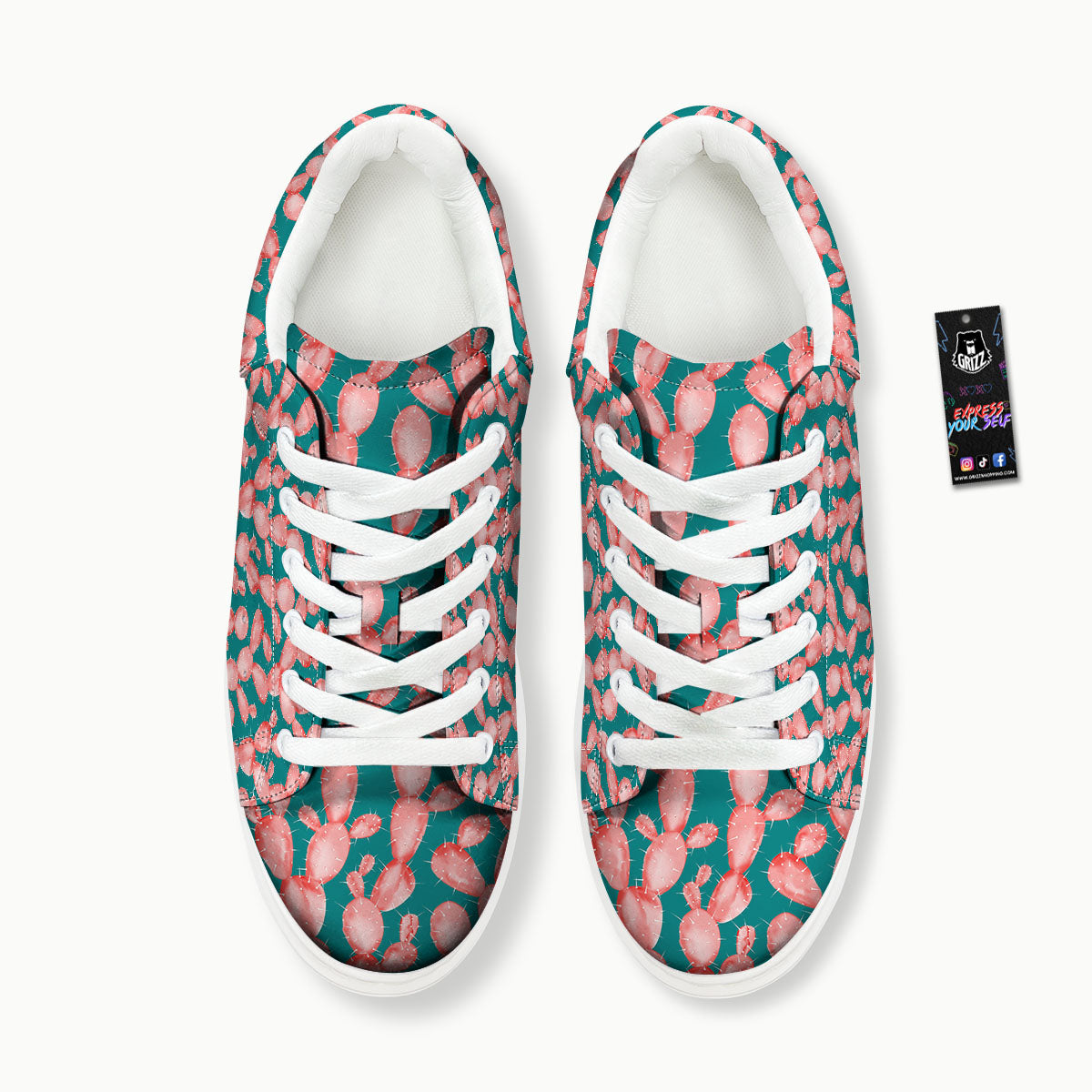Pink Cactus Print Pattern Platform Shoes-grizzshop